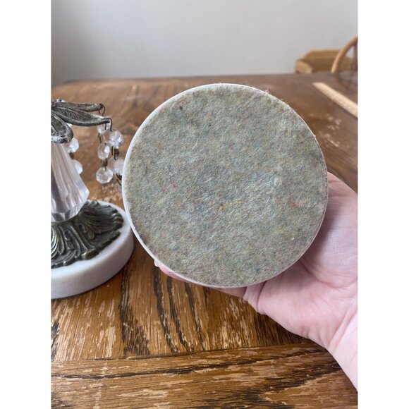 MCM Hollywood Regency Candlestick Holders Brass Dangle Crystal Marble Base Set - Picture 7 of 9